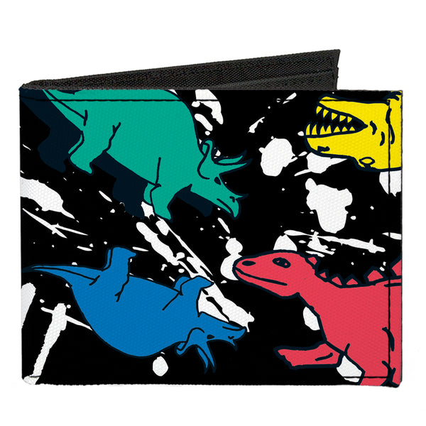 Buckle-Down Canvas Bi-Fold Wallet - Dinosaurs Paint Splatter Black White Multi Color