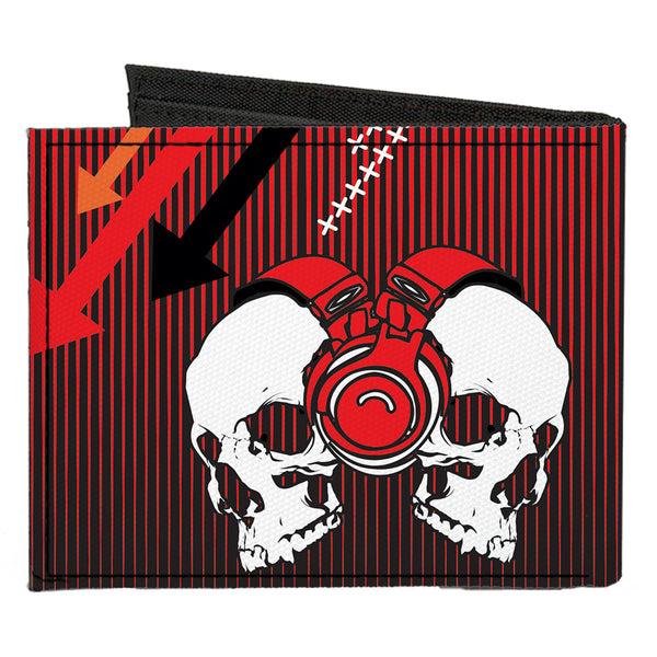 Buckle-Down Canvas Bi-Fold Wallet - DJ Skulls Up Down Black Red