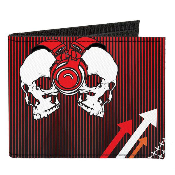 Buckle-Down Canvas Bi-Fold Wallet - DJ Skulls Up Down Black Red
