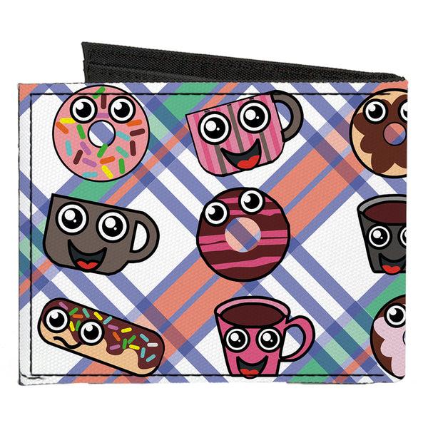 Buckle-Down Canvas Bi-Fold Wallet - Donuts & Coffee Cartoon