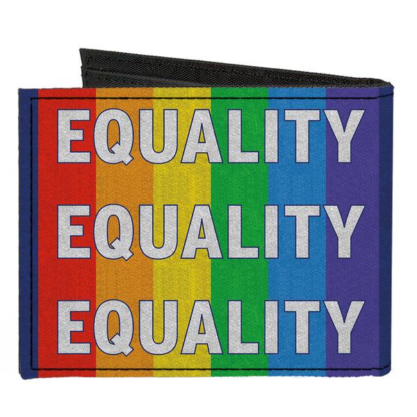 Buckle-Down Canvas Bi-Fold Wallet - EQUALITY Blocks Rainbow Blue White