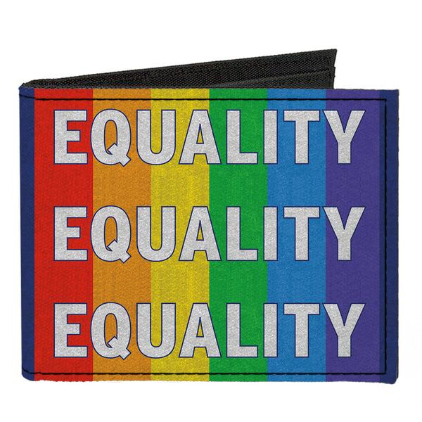 Buckle-Down Canvas Bi-Fold Wallet - EQUALITY Blocks Rainbow Blue White