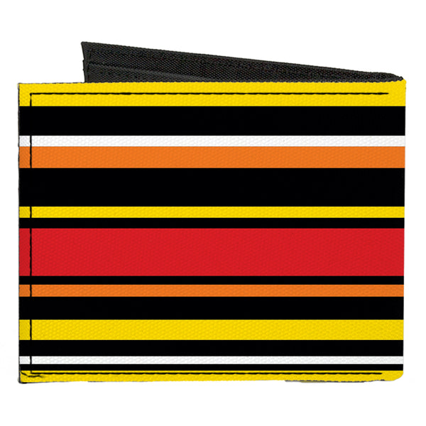 Buckle-Down Canvas Bi-Fold Wallet - Fine Stripes Balck Yellows Orange Red White