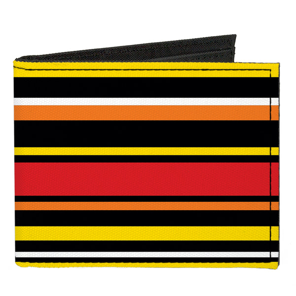 Buckle-Down Canvas Bi-Fold Wallet - Fine Stripes Balck Yellows Orange Red White