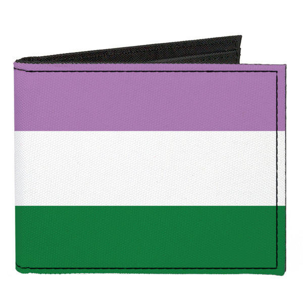 Buckle-Down Canvas Bi-Fold Wallet - Flag Genderqueer Lavender White Green