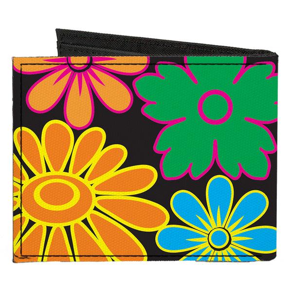 Buckle-Down Canvas Bi-Fold Wallet - Flowers Black Multi Color