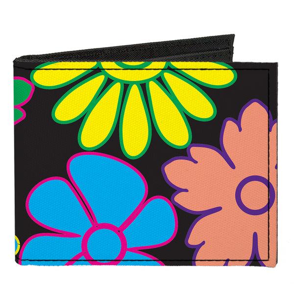 Buckle-Down Canvas Bi-Fold Wallet - Flowers Black Multi Color