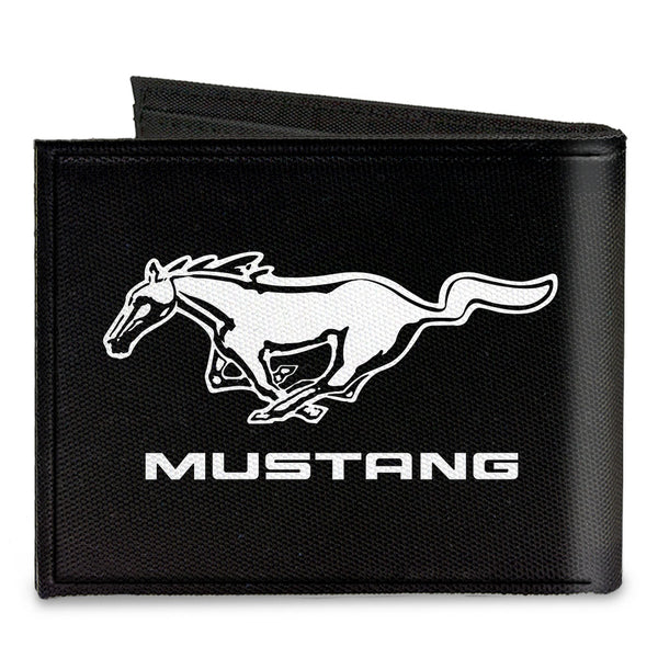 Buckle-Down Canvas Bi-Fold Wallet - Ford Mustang Black/White Logo CENTERED