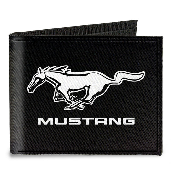 Buckle-Down Canvas Bi-Fold Wallet - Ford Mustang Black/White Logo CENTERED