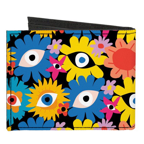 Buckle-Down Canvas Bi-Fold Wallet - Funky Eye Flowers Black/Multi Color