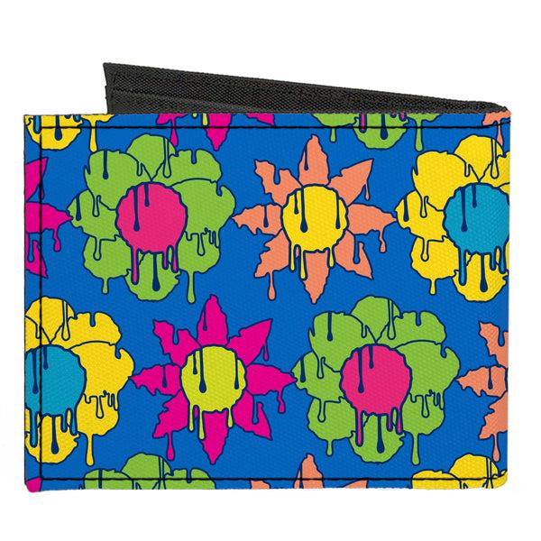 Buckle-Down Canvas Bi-Fold Wallet - Funky Flower Drip Blue/Multi Color