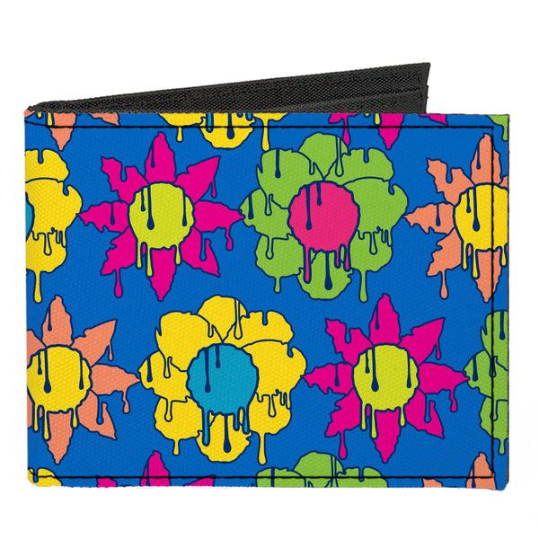 Buckle-Down Canvas Bi-Fold Wallet - Funky Flower Drip Blue/Multi Color
