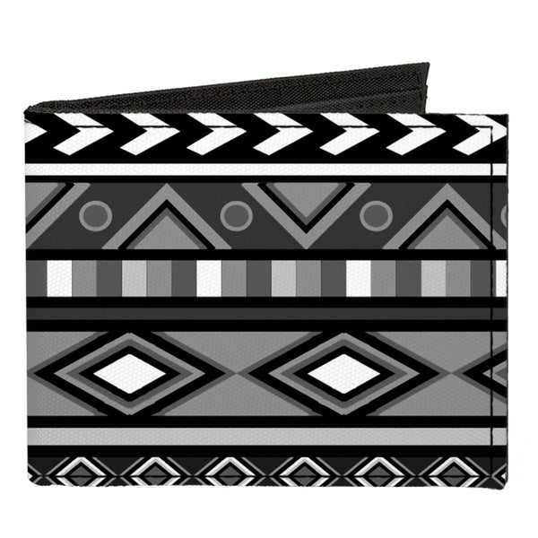 Buckle-Down Canvas Bi-Fold Wallet - Geometric5 Grays Black White