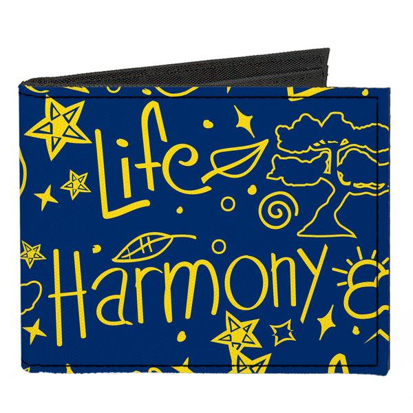 Buckle-Down Canvas Bi-Fold Wallet - HARMONY BALANCE LIFE Icons Collage Blue/Yellow