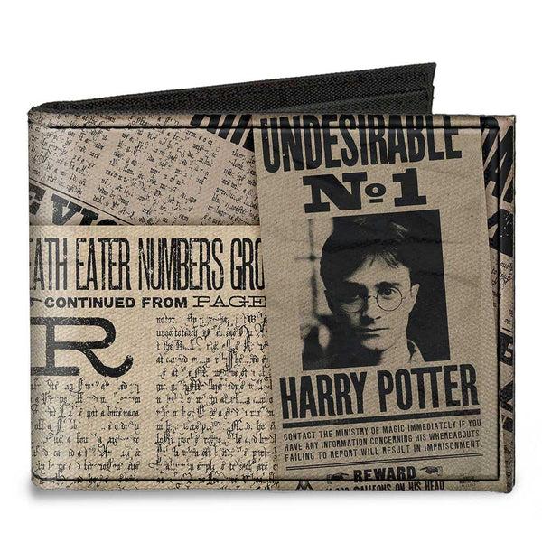 Buckle-Down Canvas Bi-Fold Wallet - Harry Potter Newspaper Headlines UNDESIRABLE NO 1