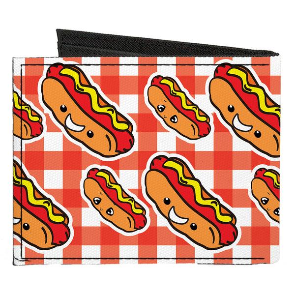 Buckle-Down Canvas Bi-Fold Wallet - Hot Dogs Buffalo Plaid White Red