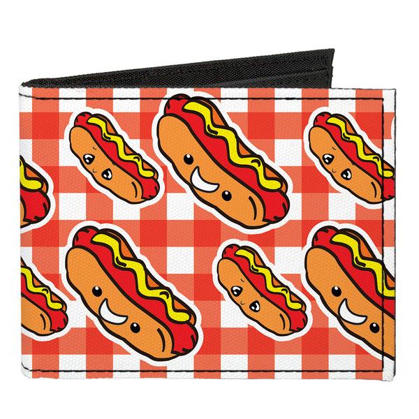 Buckle-Down Canvas Bi-Fold Wallet - Hot Dogs Buffalo Plaid White Red
