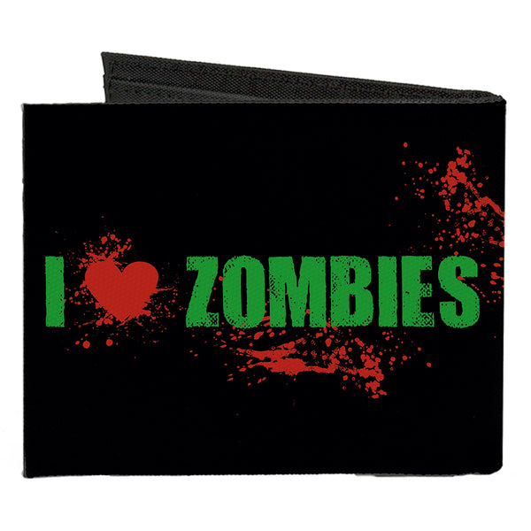 Buckle-Down Canvas Bi-Fold Wallet - I "Heart" ZOMBIES Bold Splatter Black Green Red