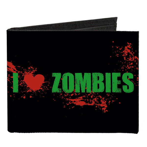 Buckle-Down Canvas Bi-Fold Wallet - I "Heart" ZOMBIES Bold Splatter Black Green Red