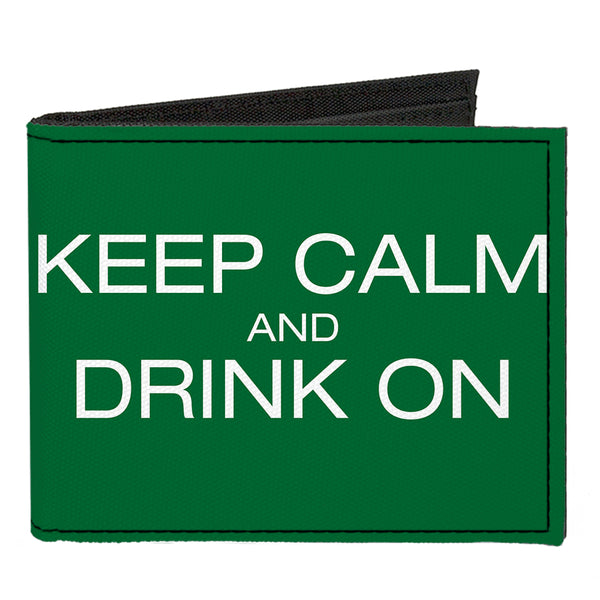 Buckle-Down Canvas Bi-Fold Wallet - KEEP CALM AND DRINK ON Beer Green White