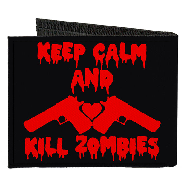 Buckle-Down Canvas Bi-Fold Wallet - KEEP CALM AND KILL ZOMBIES Guns Heart Black Red