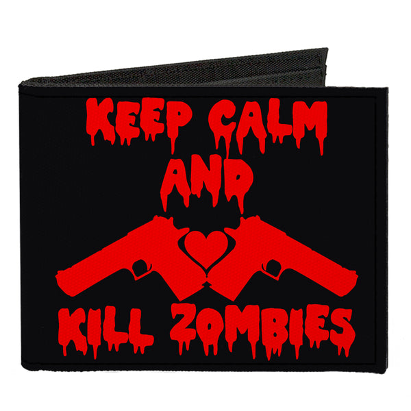 Buckle-Down Canvas Bi-Fold Wallet - KEEP CALM AND KILL ZOMBIES Guns Heart Black Red
