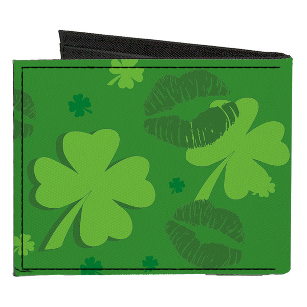 Buckle-Down Canvas Bi-Fold Wallet - KISS ME I'M IRISH Clovers Kisses Greens Black