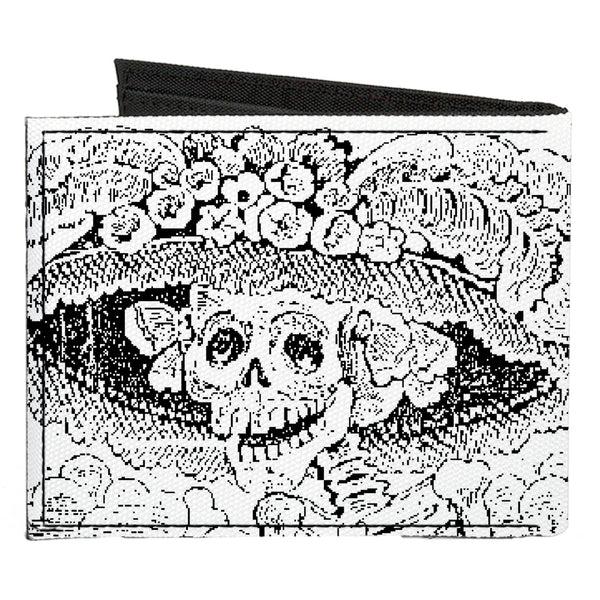 Buckle-Down Canvas Bi-Fold Wallet - La Catrina Black White