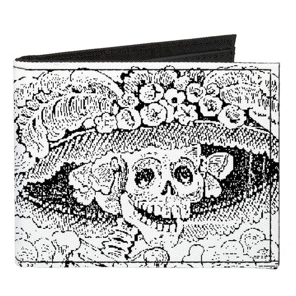 Buckle-Down Canvas Bi-Fold Wallet - La Catrina Black White