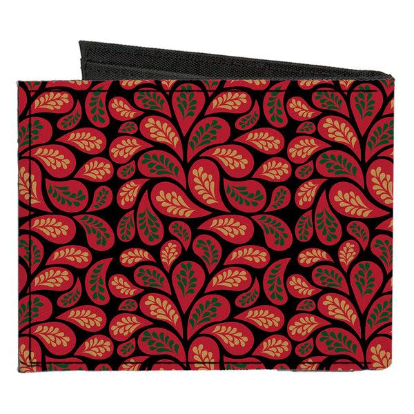 Buckle-Down Canvas Bi-Fold Wallet - Leaves Swirl Navy Burgundy