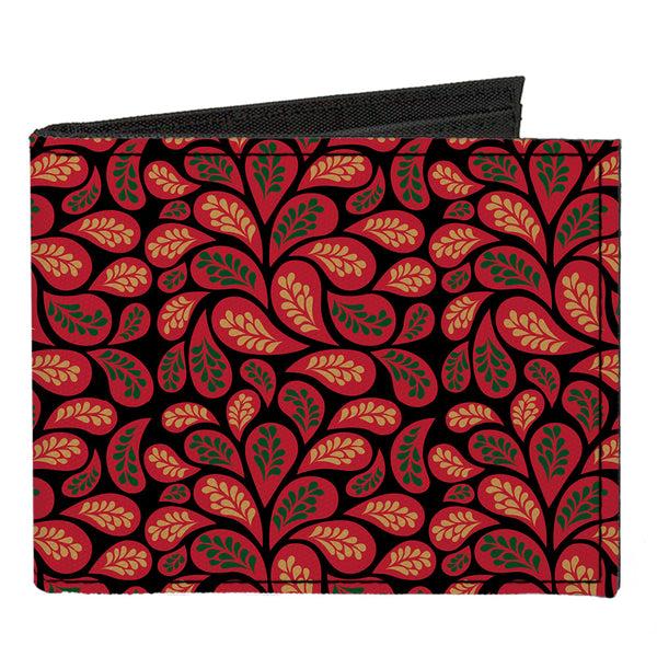 Buckle-Down Canvas Bi-Fold Wallet - Leaves Swirl Navy Burgundy