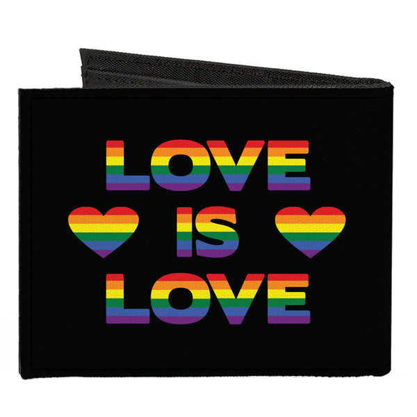 Buckle-Down Canvas Bi-Fold Wallet - LOVE IS LOVE Heart Black Rainbow