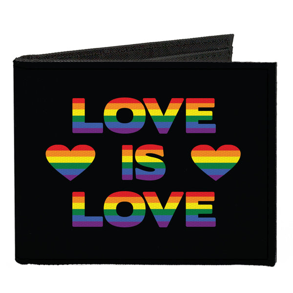 Buckle-Down Canvas Bi-Fold Wallet - LOVE IS LOVE Heart Black Rainbow