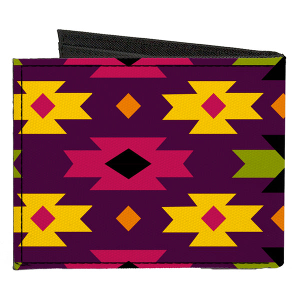 Buckle-Down Canvas Bi-Fold Wallet - Mini Navajo Purple Yellow Pink Green