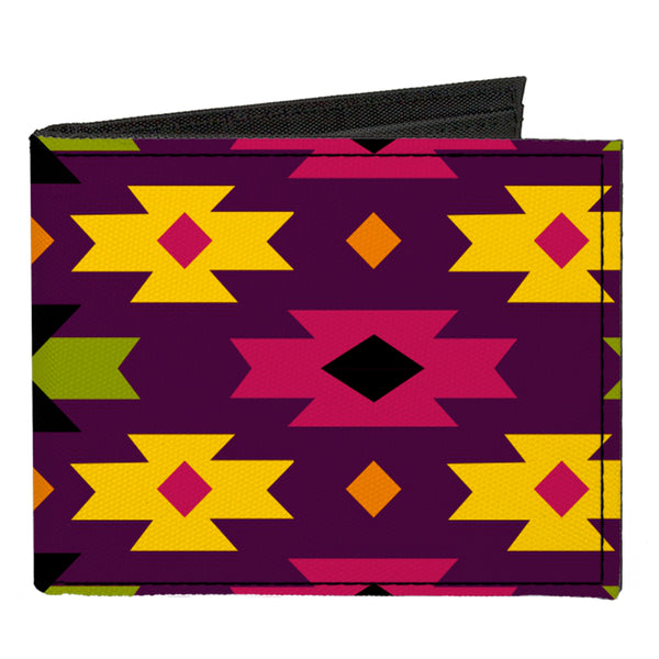 Buckle-Down Canvas Bi-Fold Wallet - Mini Navajo Purple Yellow Pink Green