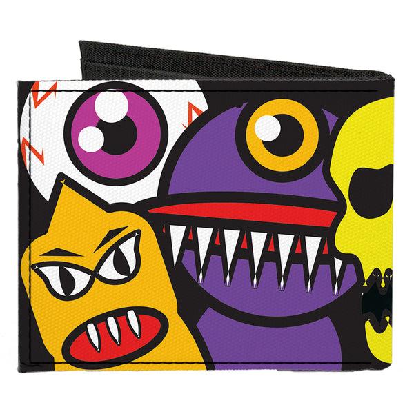 Buckle-Down Canvas Bi-Fold Wallet - Monsters CLOSE-UP Black