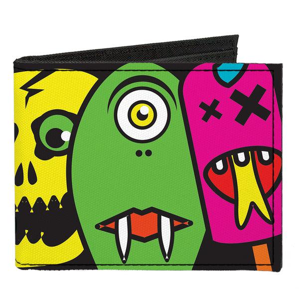 Buckle-Down Canvas Bi-Fold Wallet - Monsters CLOSE-UP Black