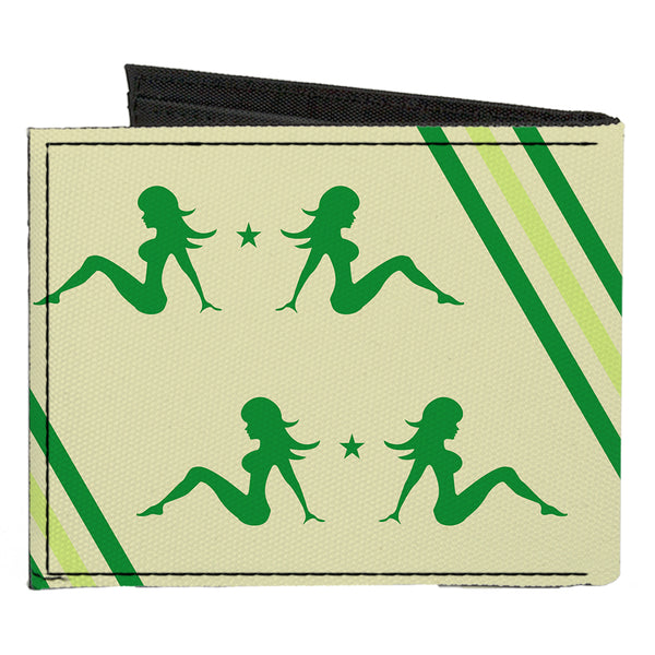 Buckle-Down Canvas Bi-Fold Wallet - Mud Flap Girls W Stripes Tan Green Lime Green