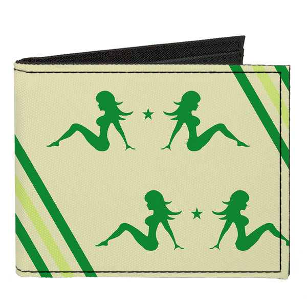 Buckle-Down Canvas Bi-Fold Wallet - Mud Flap Girls w Stripes Tan Green Lime Green