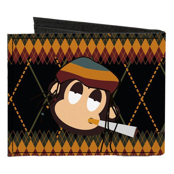 Buckle-Down Canvas Bi-Fold Wallet - Multi Smoking Monkey Argyle Brown