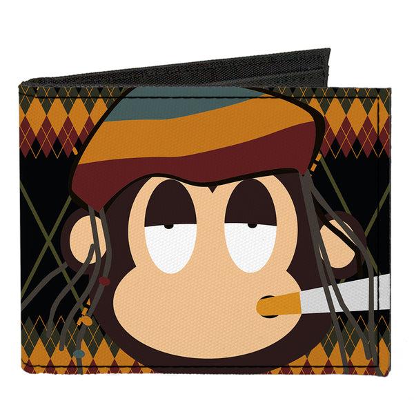 Buckle-Down Canvas Bi-Fold Wallet - Multi Smoking Monkey Argyle Brown