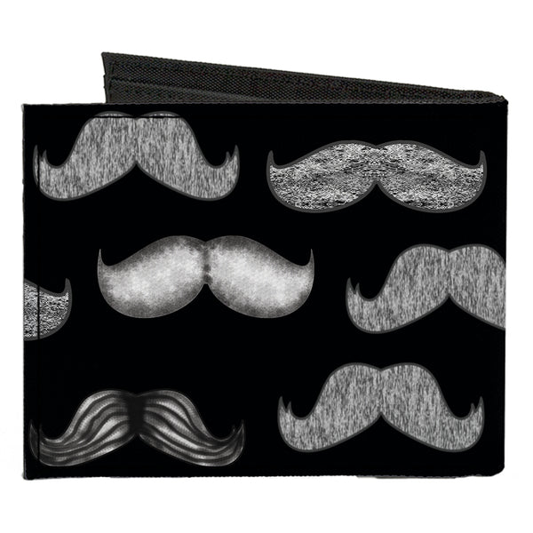 Buckle-Down Canvas Bi-Fold Wallet - Mustache Sketch Black White