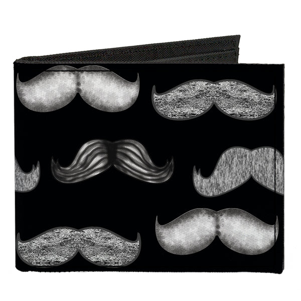 Buckle-Down Canvas Bi-Fold Wallet - Mustache Sketch Black White
