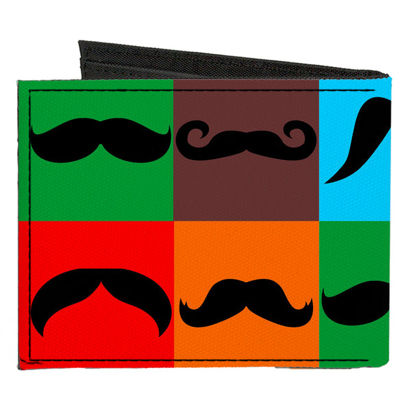 Buckle-Down Canvas Bi-Fold Wallet - Mustaches Multi Color Blocks Black