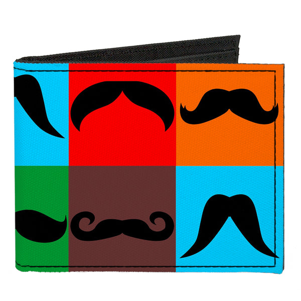 Buckle-Down Canvas Bi-Fold Wallet - Mustaches Multi Color Blocks Black