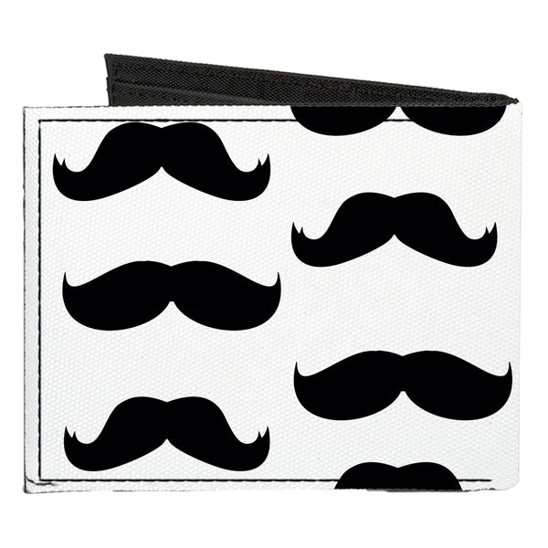 Buckle-Down Canvas Bi-Fold Wallet - Mustaches White Black