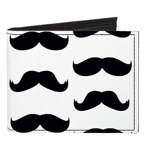 Buckle-Down Canvas Bi-Fold Wallet - Mustaches White Black