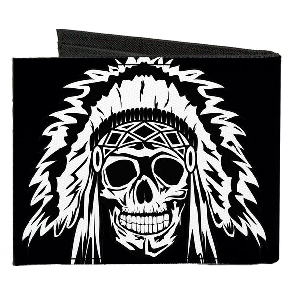Buckle-Down Canvas Bi-Fold Wallet - Native American Skull Black White