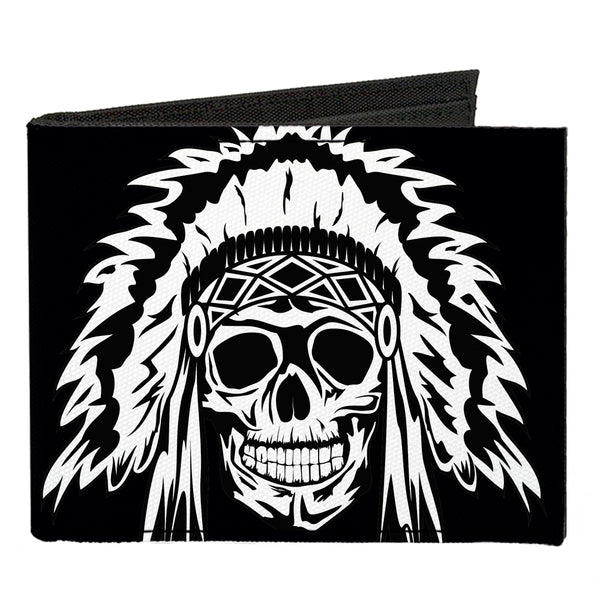 Buckle-Down Canvas Bi-Fold Wallet - Native American Skull Black White