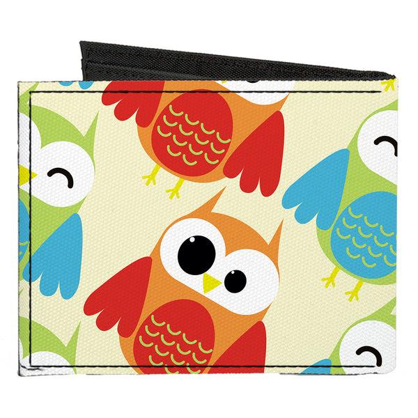 Buckle-Down Canvas Bi-Fold Wallet - Owl Eyes Yellow Reds Blues